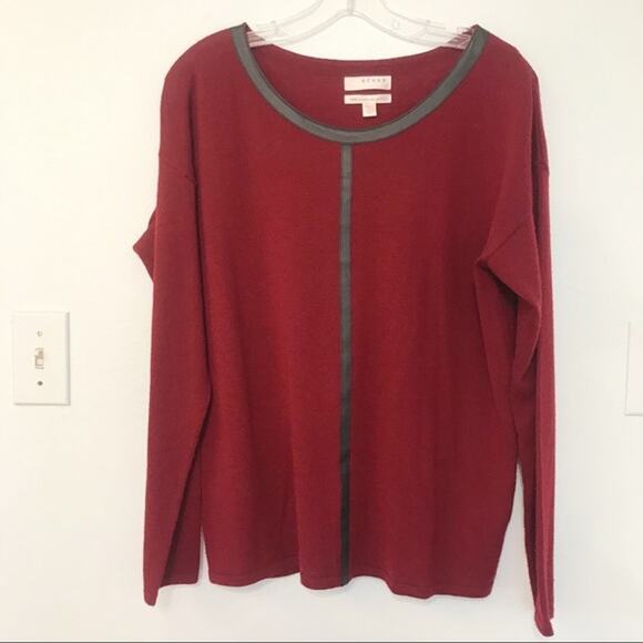 Marshalls Kenar 100% Merino Wool Faux Leather Long Sleeve Blouse Large Red - Picture 8 of 8